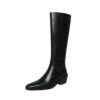 British Style Square Toe Mid-heel Thick Heel White Cowhide High Leg Boot Back Zipper - Image 4