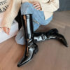 British Style Square Toe Mid-heel Thick Heel White Cowhide High Leg Boot Back Zipper - Image 5